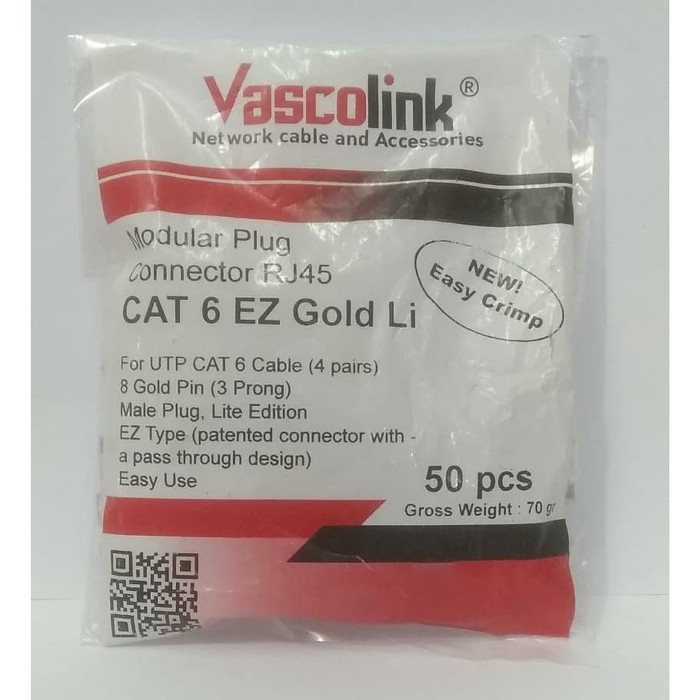 Vascolink Connector Rj45 Cat6 GOLD EZ Li 50pcs RJ45 Cat 6 ANTI GAGAL