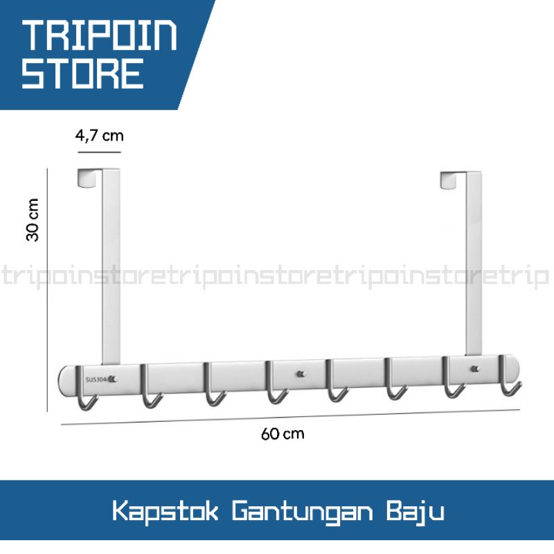 Kapstok 8 Hook Gantungan Baju Tanpa Paku Atas Pintu SUS304 Stainless Steel Capstok 8 Hook