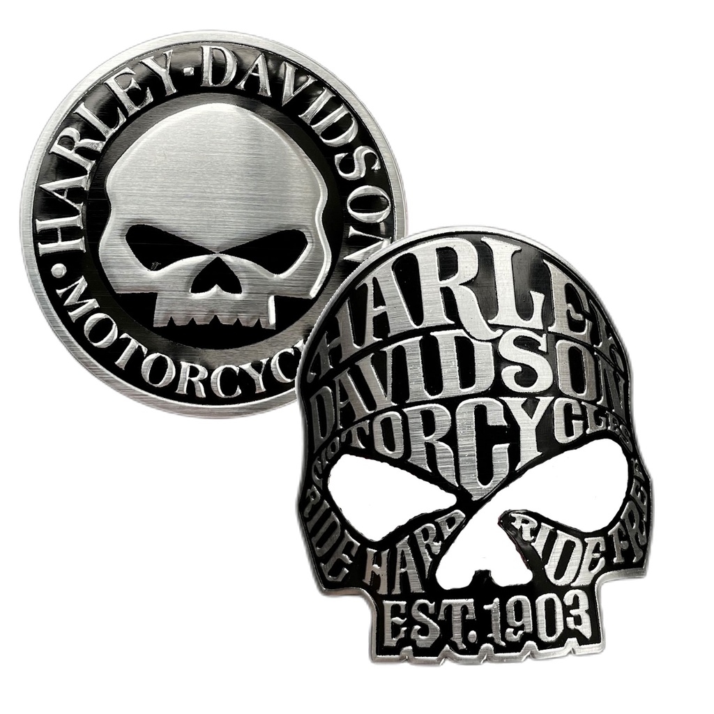 1pc Stiker emblem LOGO Harley Davidson 3D Bahan Aluminum Untuk Knalpot Motor Dyna Street Bob Rider XL 883