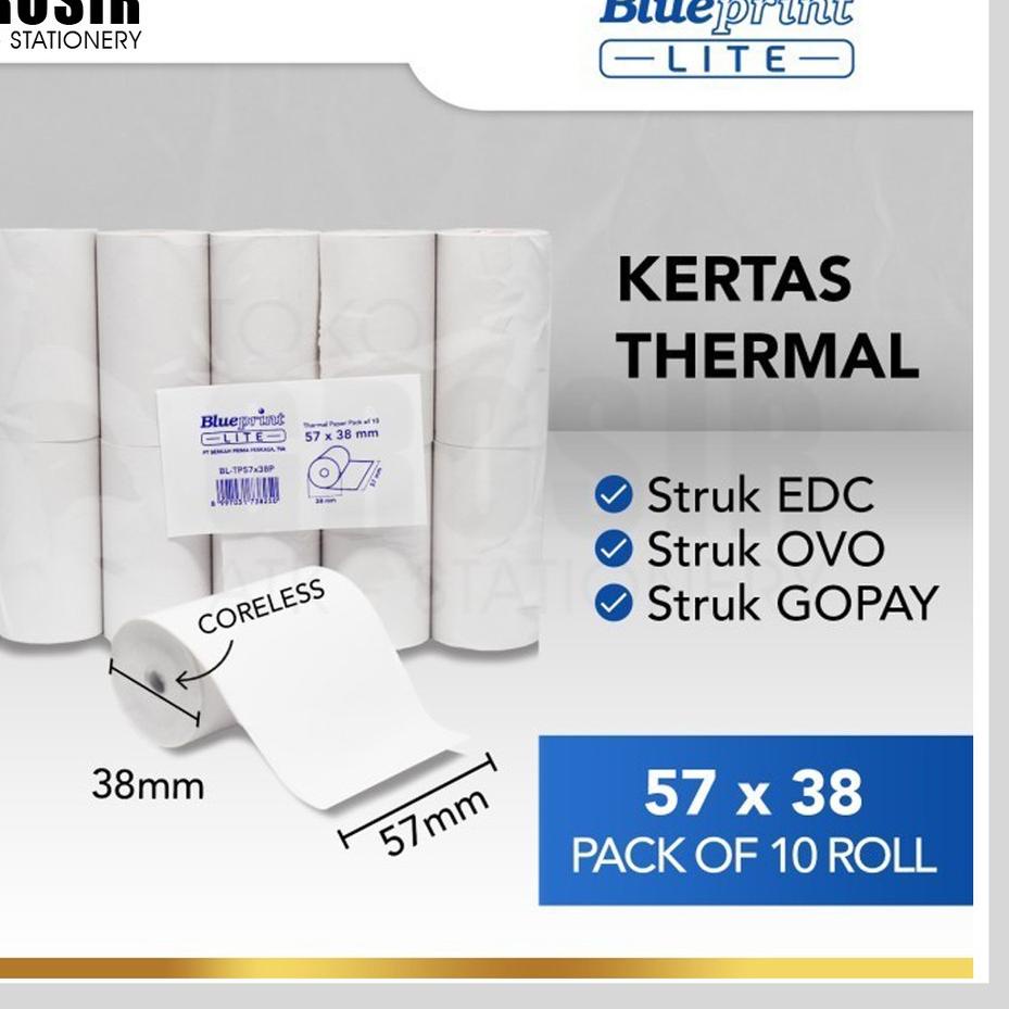 

COD✔️57X38 (1 PACK) KERTAS KASIR STRUK KERTAS THERMAL TERMAL EDC BRI PPOB BP LITE 57MM CORELESS ≈ 58x40|KD4
