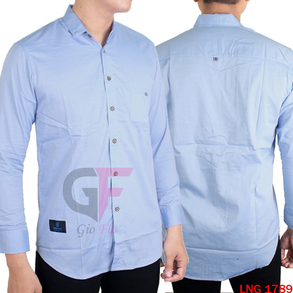 GIOFLO Kemeja Oxford Cowok Lengan Panjang Polos Casual (Banyak Pilihan Warna)