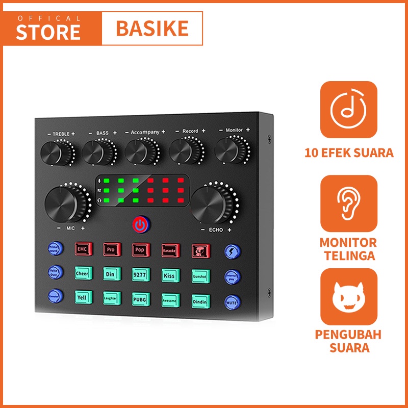 BASIKE Live Soundcard Bluetooth Mixer Audio 4 Channel Mini USB Rekaman Langsung Kartu Suara Mendukun