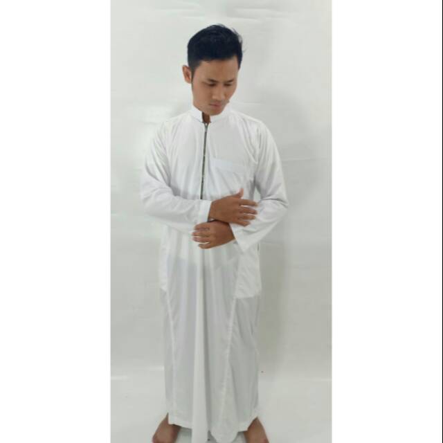 Gamis Pria saudi Putih Polos Fashion Muslim Pria Gamis Kain Lembut Tidak Mudah Kusut