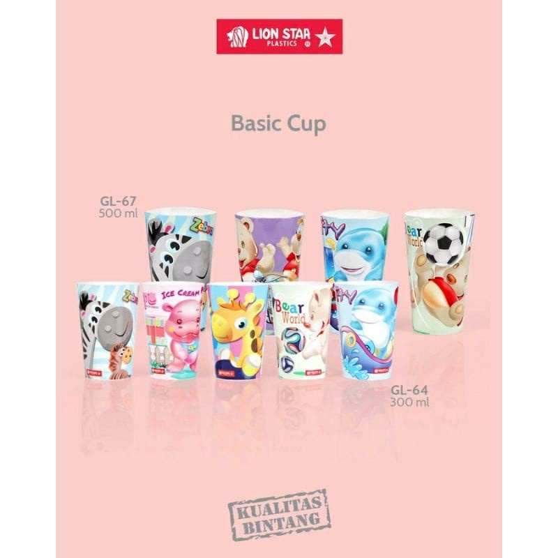 GELAS LION STAR KARAKTER LUCU 300 ML  BASICCUP  GL 64