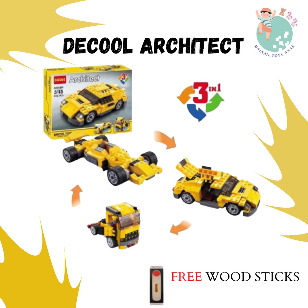 DECOOL ARCHITECT 3113 CCOL CARS 3IN1/MAINAN EDUKASI BRICK BLOCK