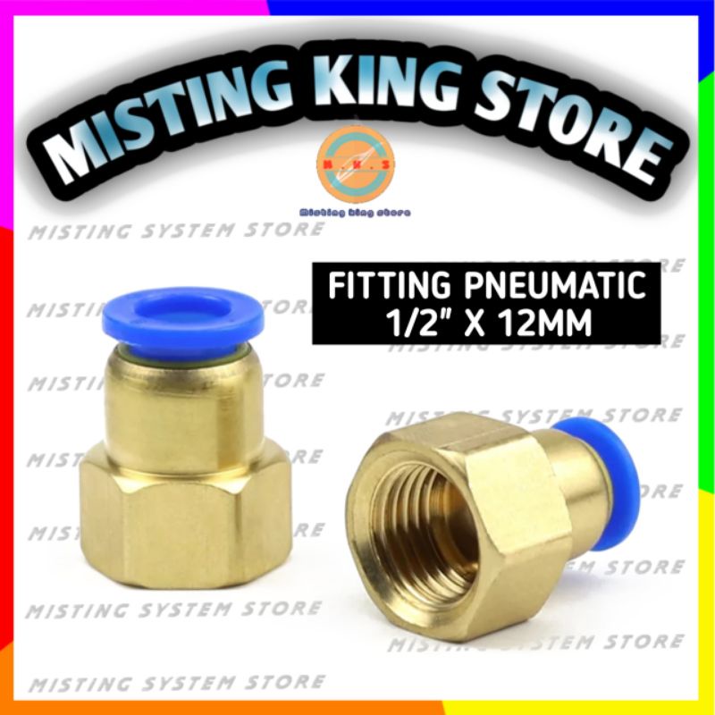 FITTING PNEUMATIC STRAIGHT 1/2 X 12MM KONEKTOR PUSH INI DRAT DALAM FEMALE SELANG PU 12 MM DRAT 0.5 INCH PVC