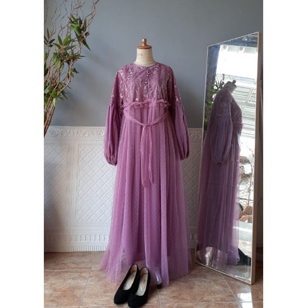 Gamis Brukat Gamis Tile Dot Hitam