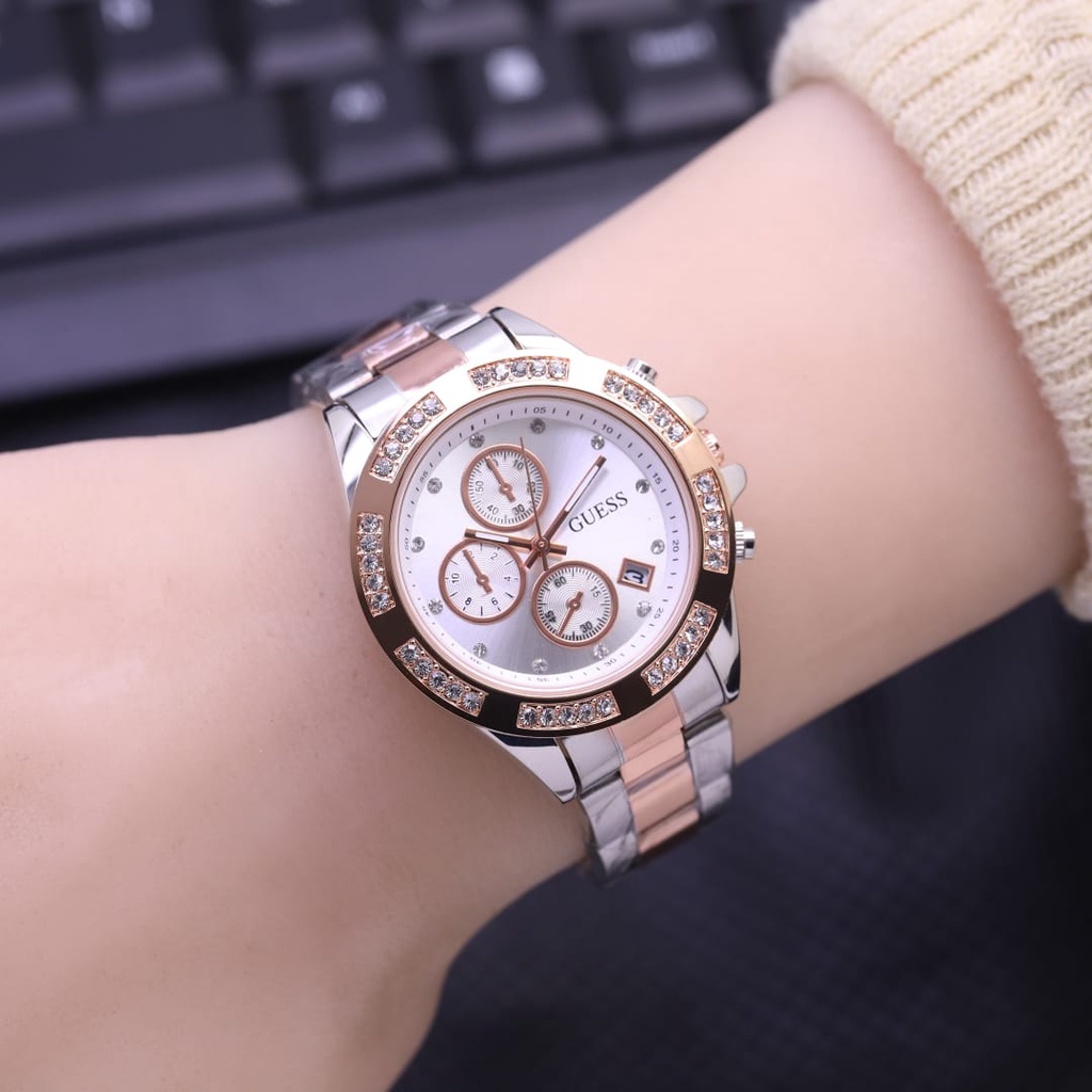 Jam Tangan Wanita Fashion L1902S Tali Rantai Tanggal Aktif Free Box &amp; Baterai