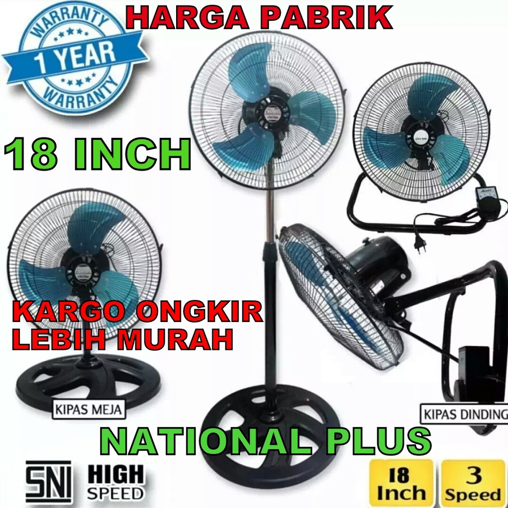 KIPAS ANGIN BESI UKURAN JUMBO 18&quot; National Plus / N.PLUS 3 IN 1. KIPAS ANGIN BERDIRI JUMBO / KIPAS BESI