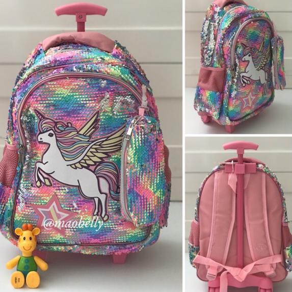 RDT Tas Sekolah Anak SD Troli / Tas Sekolah Troli / Trolly Bag Unicorn / Tas Sequin Unicorn Troli /M