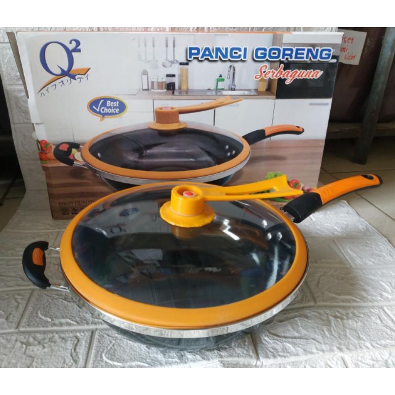 Panci Goreng Wok Pan Serbaguna/Panci Penutup Kaca Q2