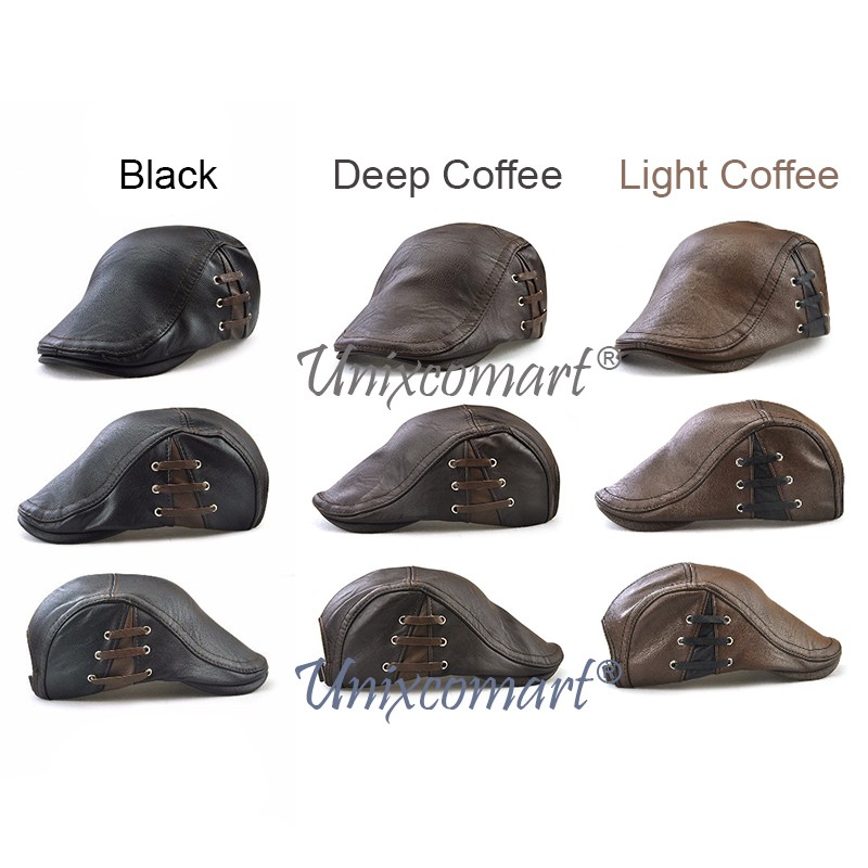 Topi Newsboy Jamont THREE SIDE LINE Flat Hat Pelukis Patino Sutradara Topi Kulit Leather PU