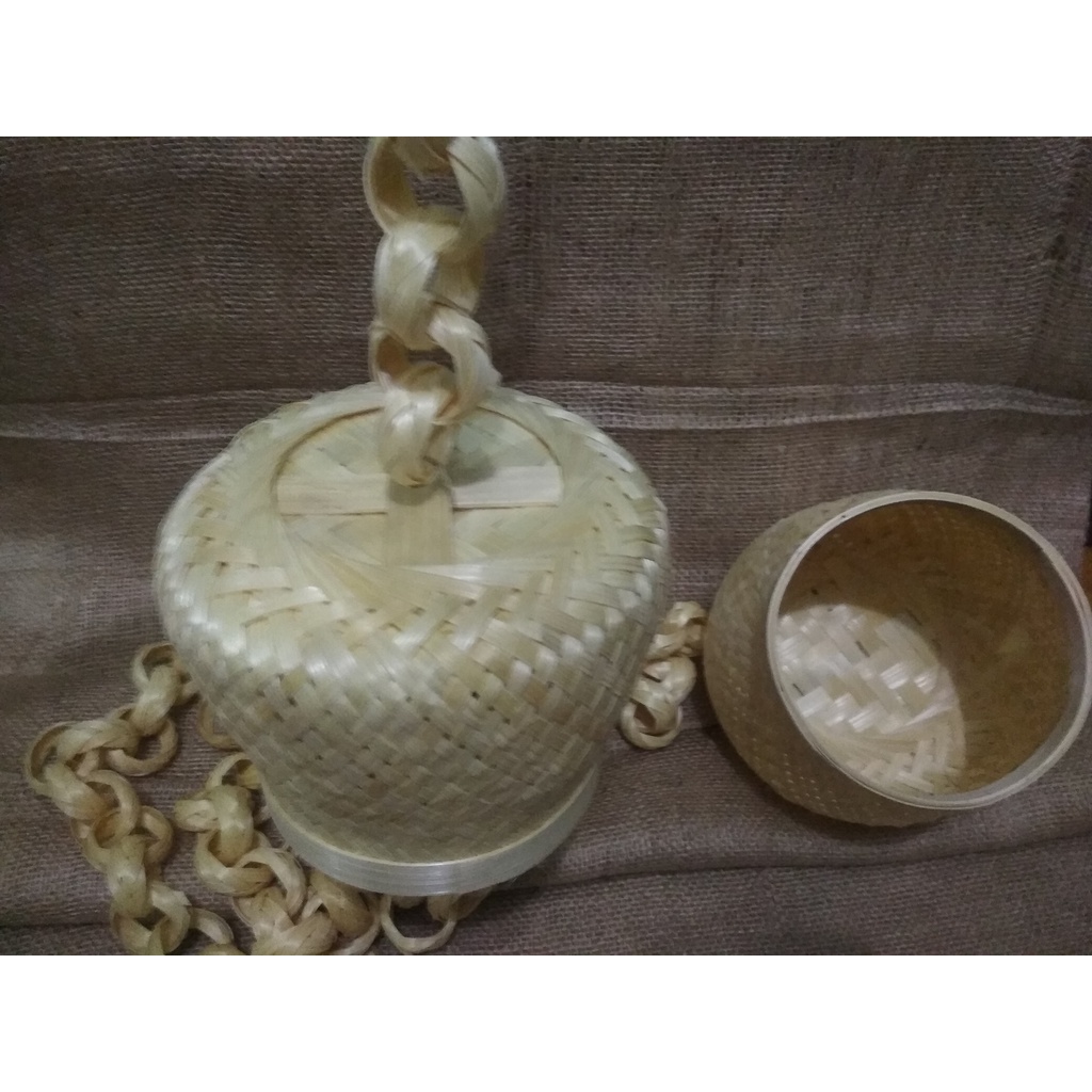 Tempat lampu bambu kap lampu gantung bulat kecil