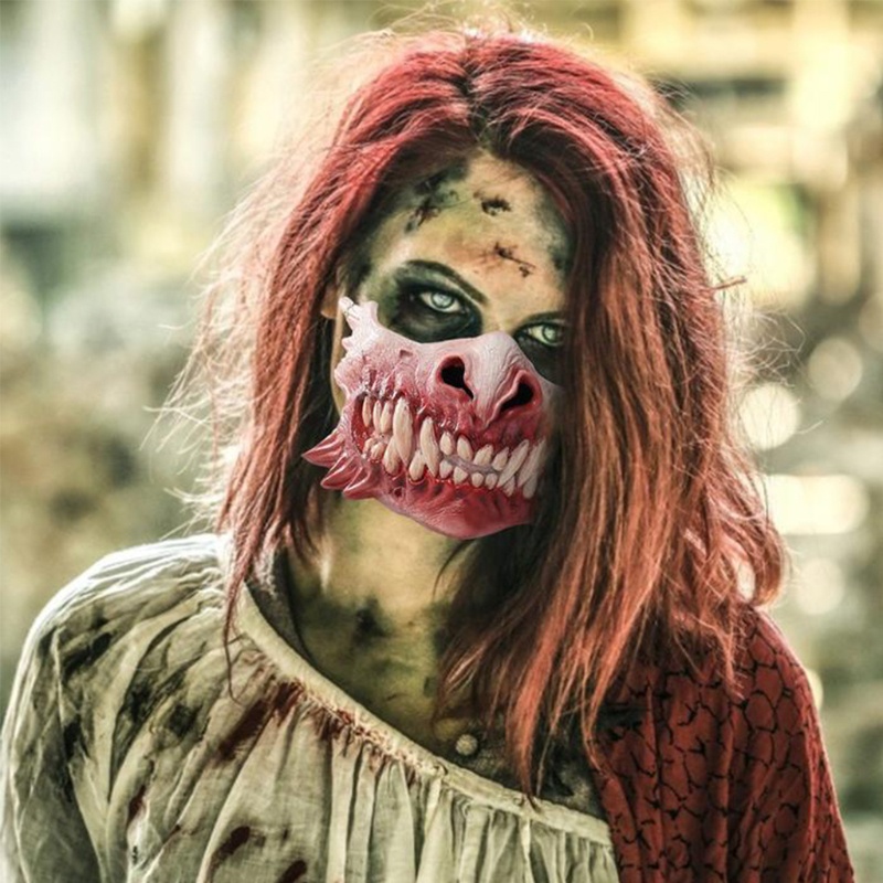 Alat Peraga Kepala Tengkorak Zombie Setengah Wajah Bahan Latex Untuk Kostum Halloween
