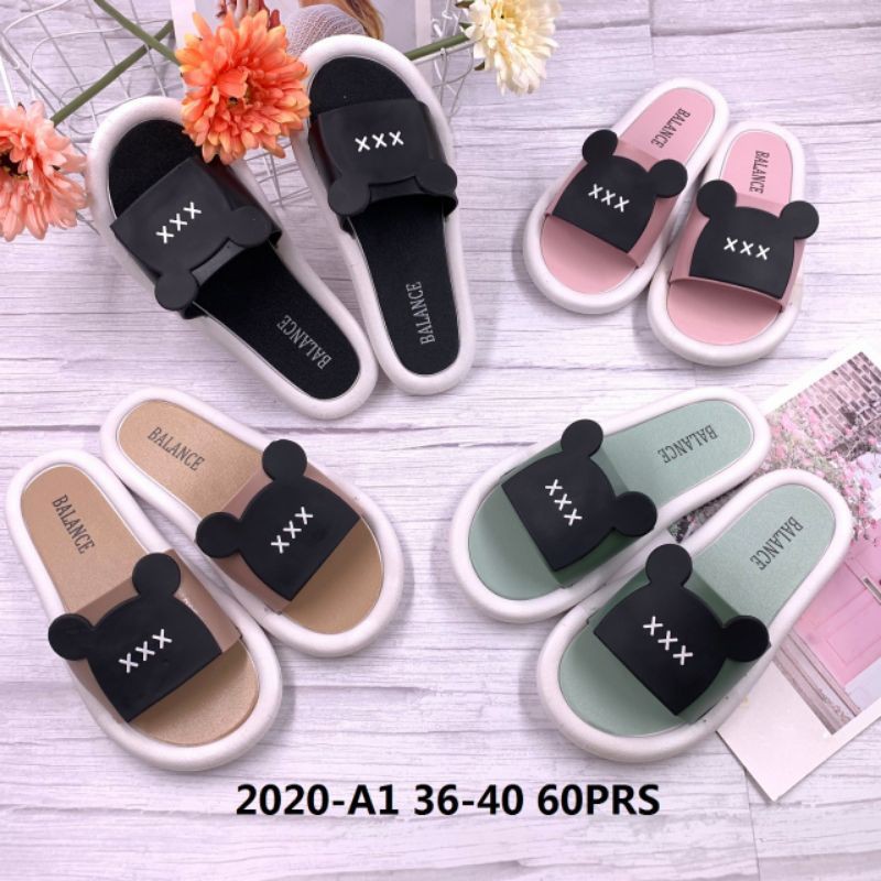 DLA - SANDAL WANITA SELOP KARET SENDAL SLOP JELLY FLAT CEWE MICKEY BALANCE 2020-1A
