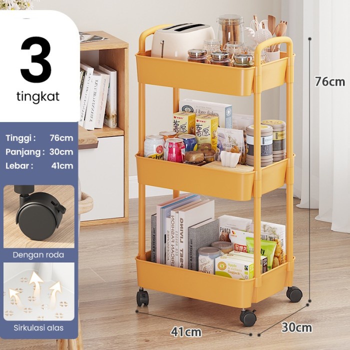 Halu Rak Troli 3 Susun Trolley Multiifungsi Rak Salon Rak Buku