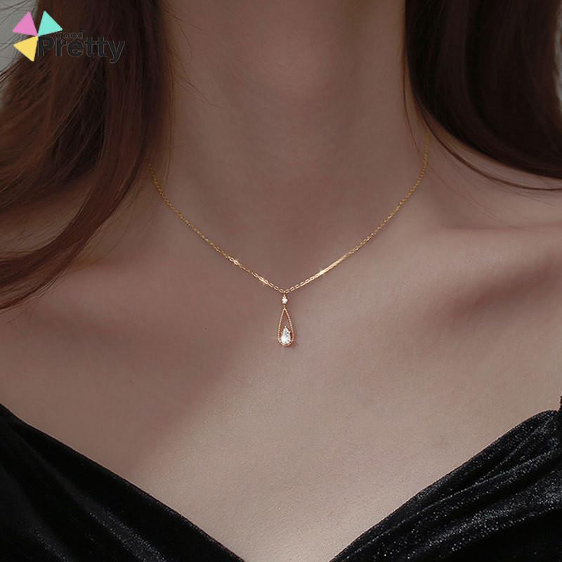 Fashion Indah Water Drop Zircon Kalung Wanita Sederhana Temperamen Rantai Klavikula - PD