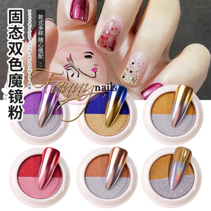 NAIL POWDER CHROME MIX 2 COLORS / bubuk chrome 2 warna compact chrome powder nail art hologram chrom