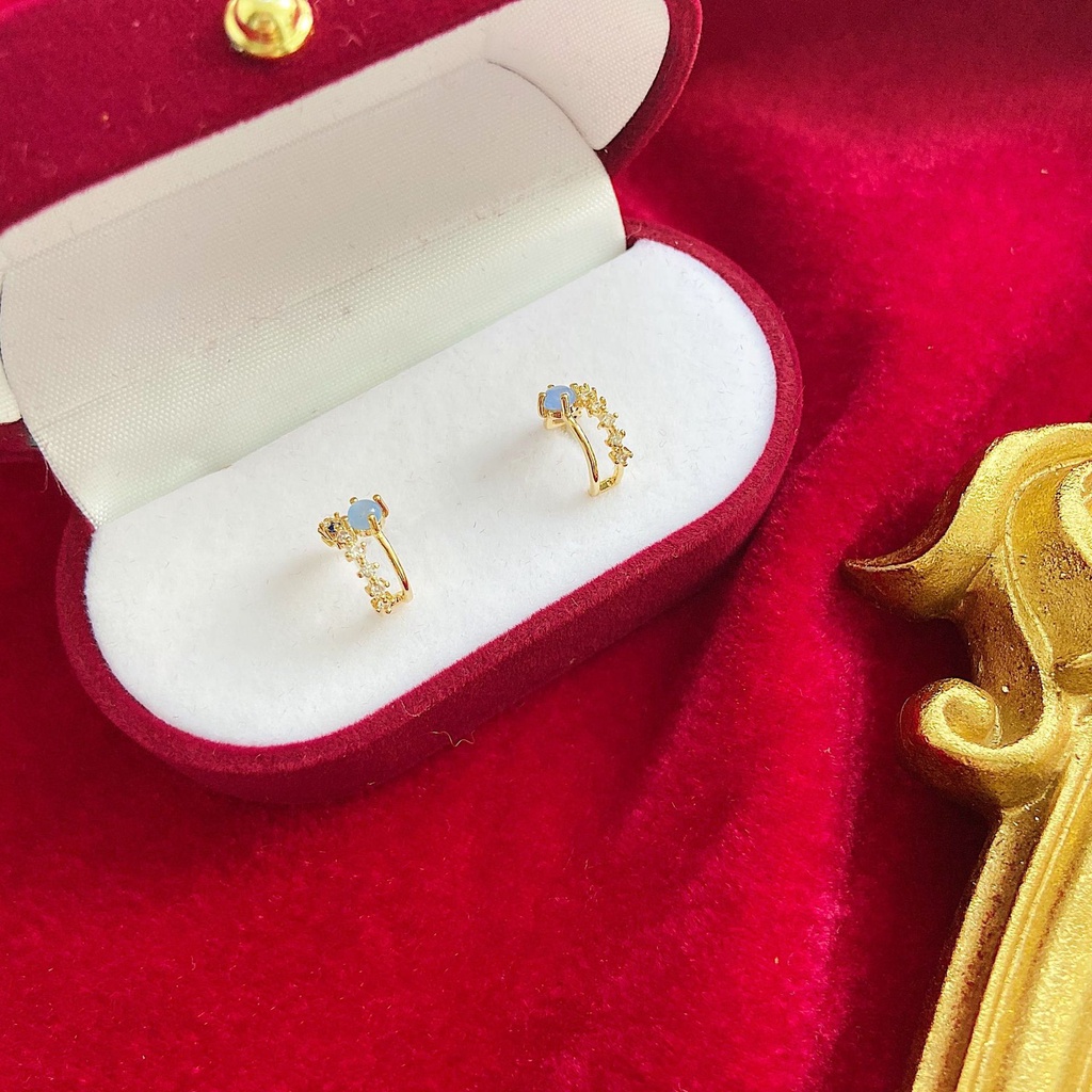 2022 Anting Klip Zircon Biru Untuk Wanita