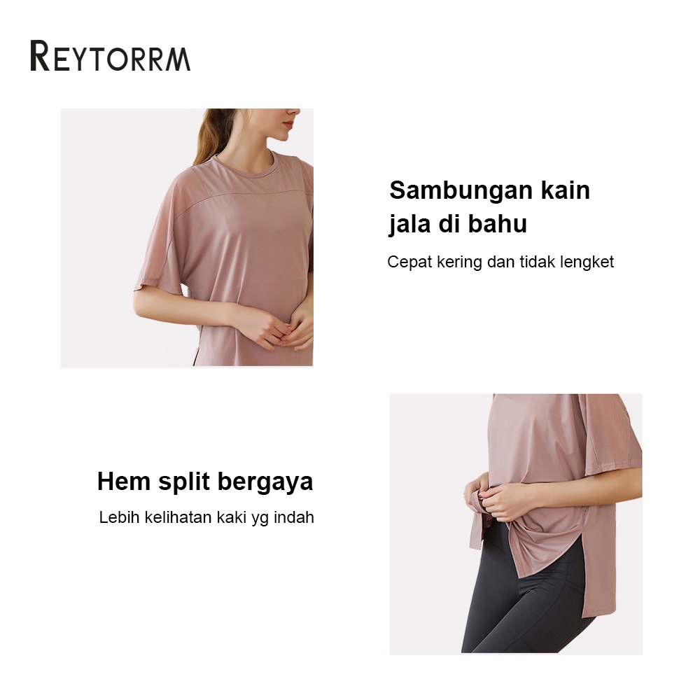 Reytorrm Baju lengan Pendek Wanita Olahraga Kaos Sport Gym Yoga Oversize-6