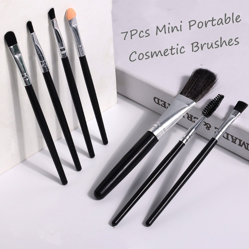 7pcs / Set Brush Foundation / Blush On / Concealer / Eyeshadow Dengan Bulu Lembut Warna Hitam