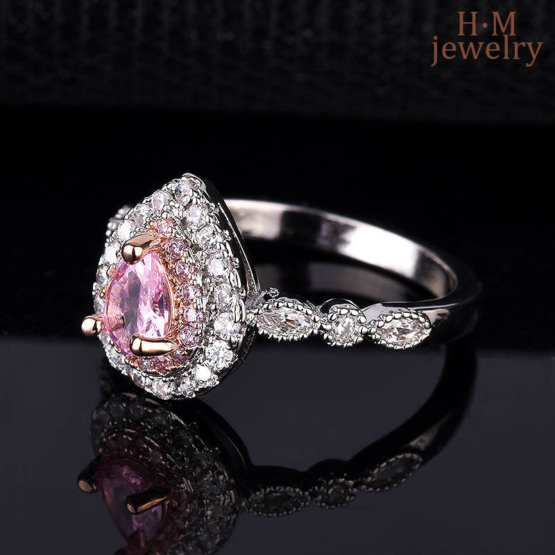 Cincin Sterling Silver 925 Dengan Kristal Warna Pink Untuk Wanita