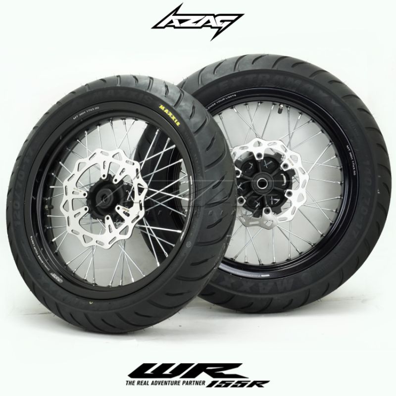 BAN SET WR 155 VELG SCARLET TROMOL EXPEDITION BAN MAXXIS 120/140/70 DAN PIRINGAN CAKRAM