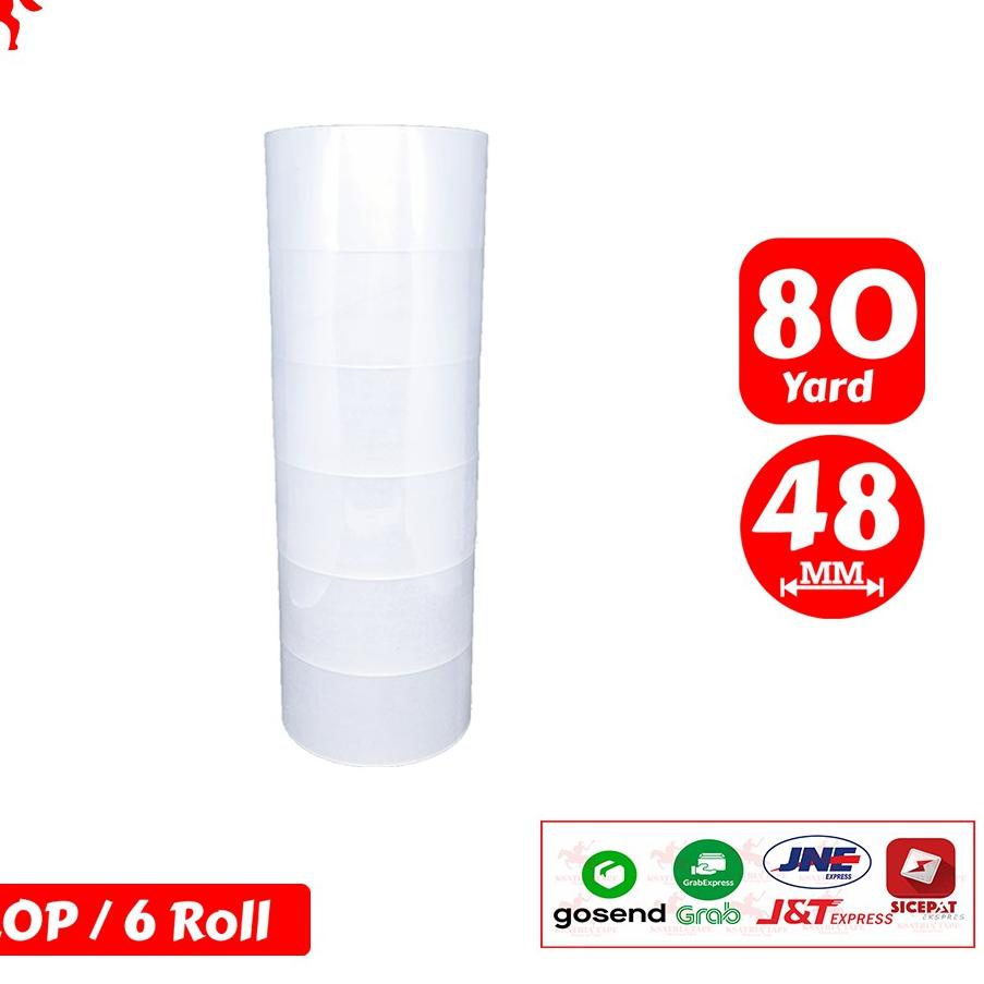 

Terlaku,,!! Lakban OPP Tape / Lakban Clear White KSATRIA Tape 80 Yard (1 Slop) Terjamin