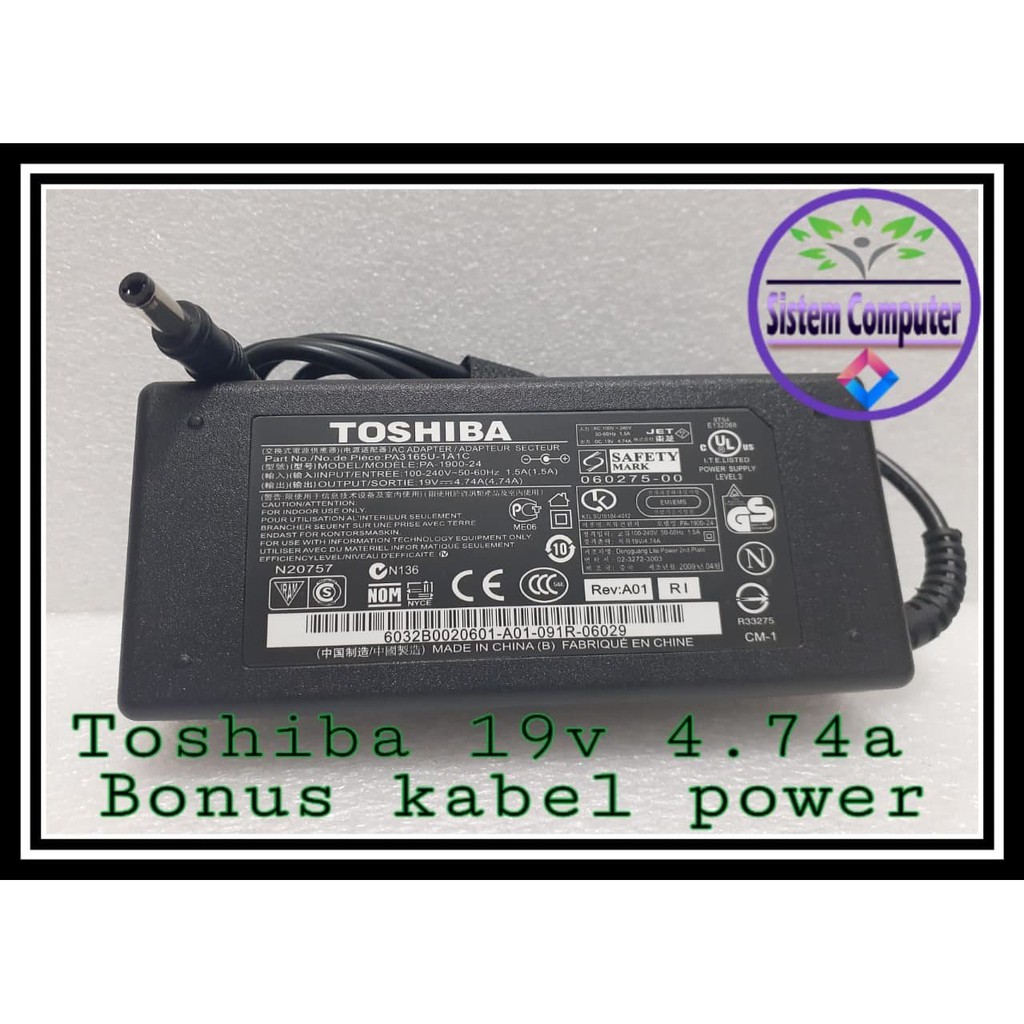 Adaptor Charger Toshiba Satellite Toshiba Satellite U305 Seri 19v 4.74