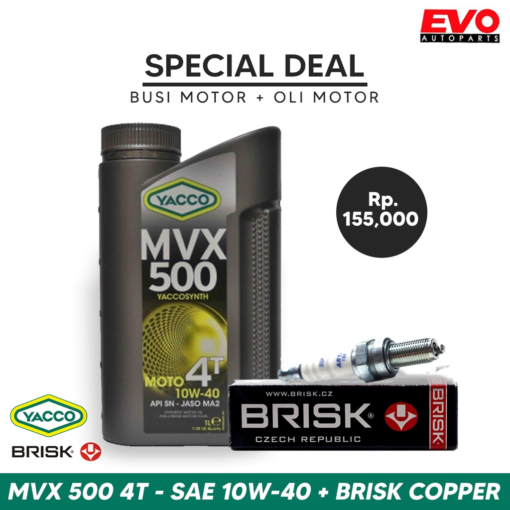 Paket Bundling Busi Motor Brisk Copper dan Oli Motor Yacco MVX 500