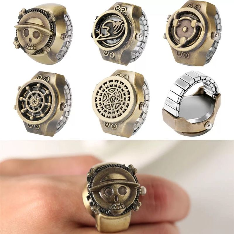 Cincin jam cover onepiece, jam jari pria analog hidup bonus batrai jam cadangan.