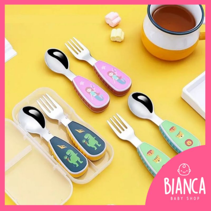 BIANCA - Sendok Garpu Stainless Set Anak + BONUS BOX Space Mermaid Unicorn dkk