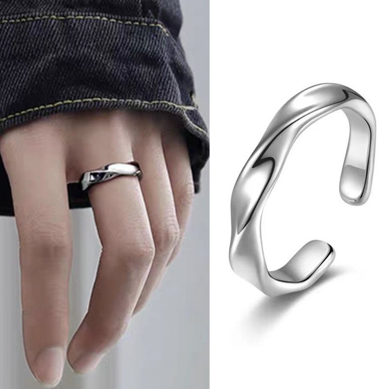 Cincin Pasangan Model Terbuka Bahan Stainless Steel Gaya Korea Untuk Pria Dan Wanita