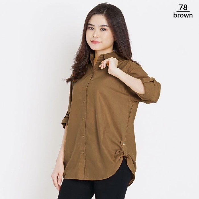 Kemeja Hem Wanita Cewek Lengan Panjang Polos Atasan Kekinian Korea Dis OW481 Kemeja Wanita Lengan