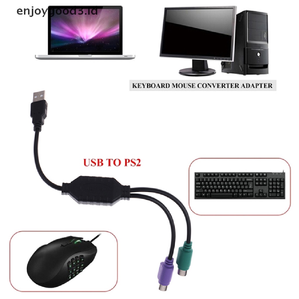 1pc Kabel Adapter Konverter Usb Male Ke Dual Ps2 Female Untuk Keyboard