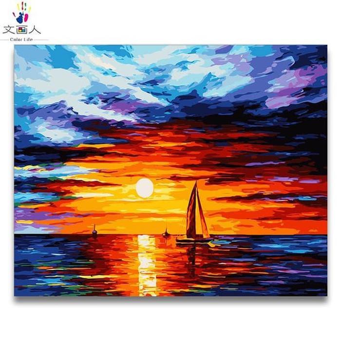 

Promo Melukis Sendiri diy coloring by numbers Abstract seascape sunrise to Murah