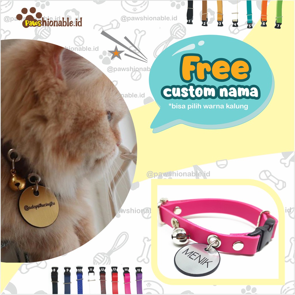 K20 - Kalung Custom Nama Kucing Anjing Aksessoris Hewan PU Leather/Kulit Sintetis