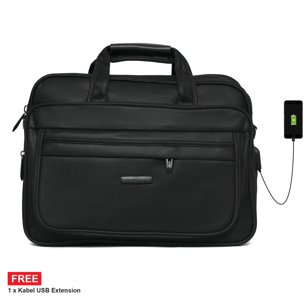 BVTM90  Tas Kantor Pria Selempang Jinjing Original Polo Campro ACM-9007 USB Port + Charging