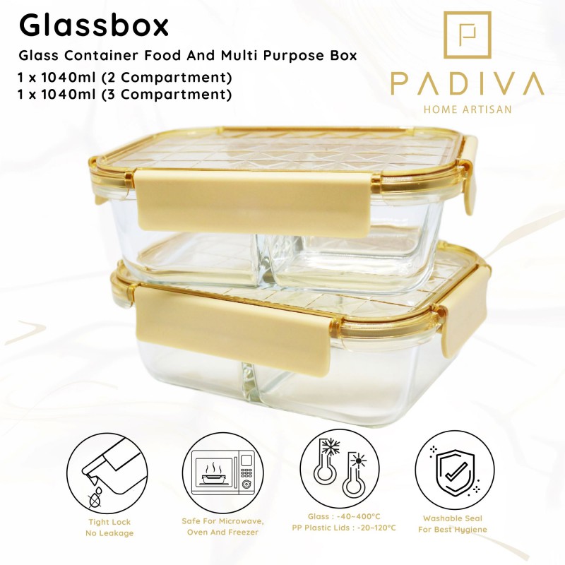 PADIVA 1040ML GOLD MIX 2+3COMPARTMENTS CRYSTAL GLASSBOX (GBC1040MG)