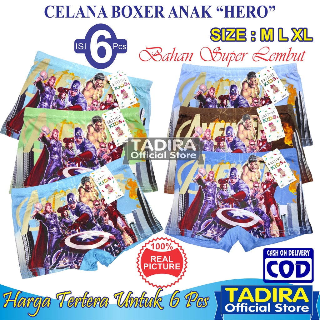 6 Pcs Boxer Anak Laki Celana Dalam Karakter Super Hero Bahan Super Lembut Multiwarna TADIRA Store