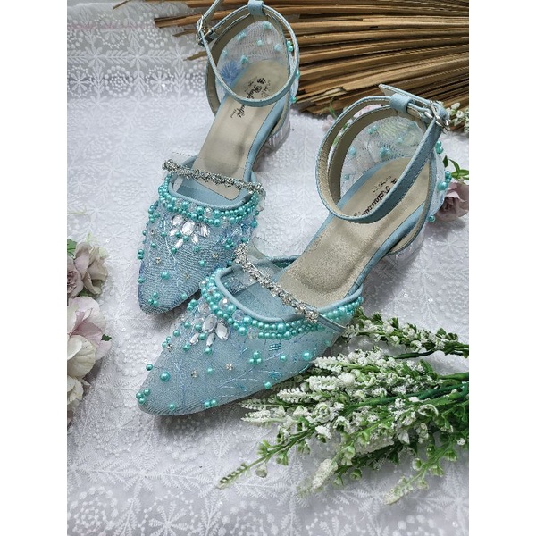 sepatu zanet babyblue asesoris tinggi 5cm kaca