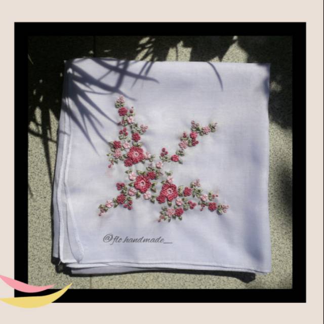 Hijab putih - hijab sulam handmade ( hijab fashion, voal, sulam, bunga, hijab premium)