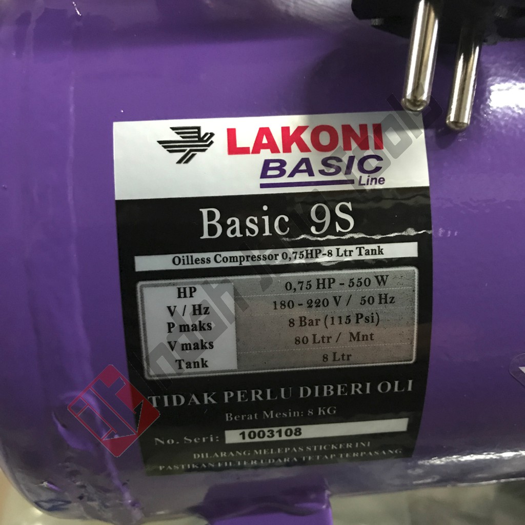 LAKONI BASIC 9S Kompresor Angin SILENT 3/4 HP 8 Liter Oilless Oiless