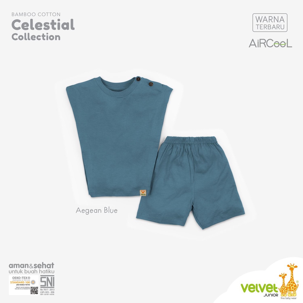 Castle - Velvet Junior Bamboo Cotton AirCool Setelan Kutung + Celana Pendek Celestial Series Size L/XL/2/3/4/5