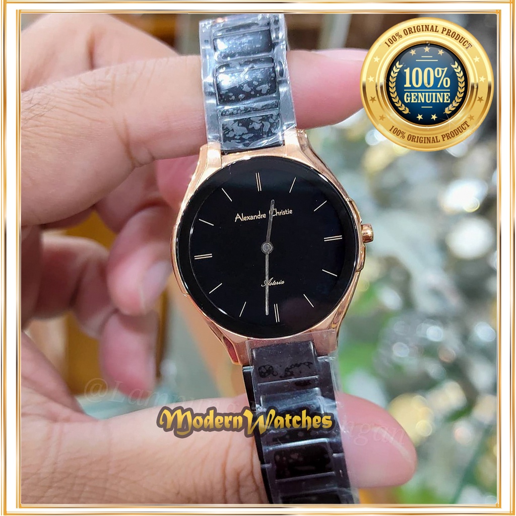 Jam Tangan Original Wanita Alexandre Christie AC 8610 Asteria Ori Hitam Black Rosegold Terbaru Tipis