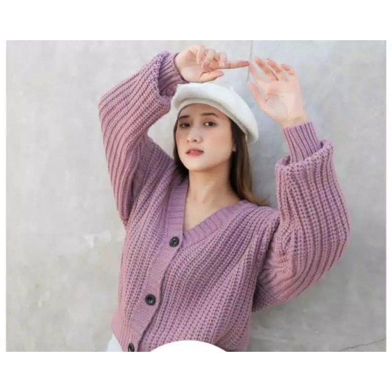 ELLENA BASIC OUTWEAR / MIDI KARDIGAN / KARDIGAN RAJUT PREMIUM / BASIC CARDIGAN-Ungu Nila