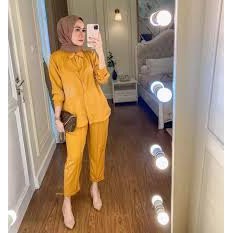 SET RAYON POLOS KEKINIAN/ONE SET WANITA TERBARU LENGAN PANJANG/SETELAN BAJU DAN CELANA DAILY FIA.COLLECTION-KUNING MUSTARD