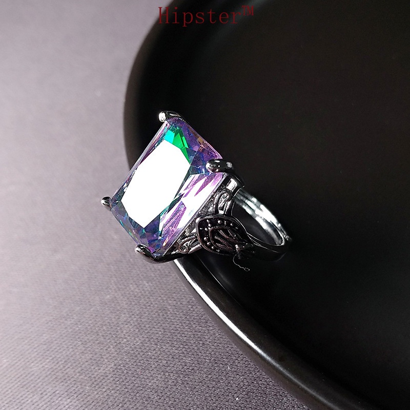 Hot Fashion Personality Luxury Inlaid Square Diamond Inspheration Adjustable Ring