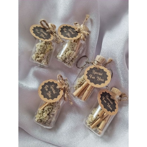 Key Chain Rustic Dried Flower Message in Bottle 25ml /message in bottle/ flower in bottle/hampers gift box