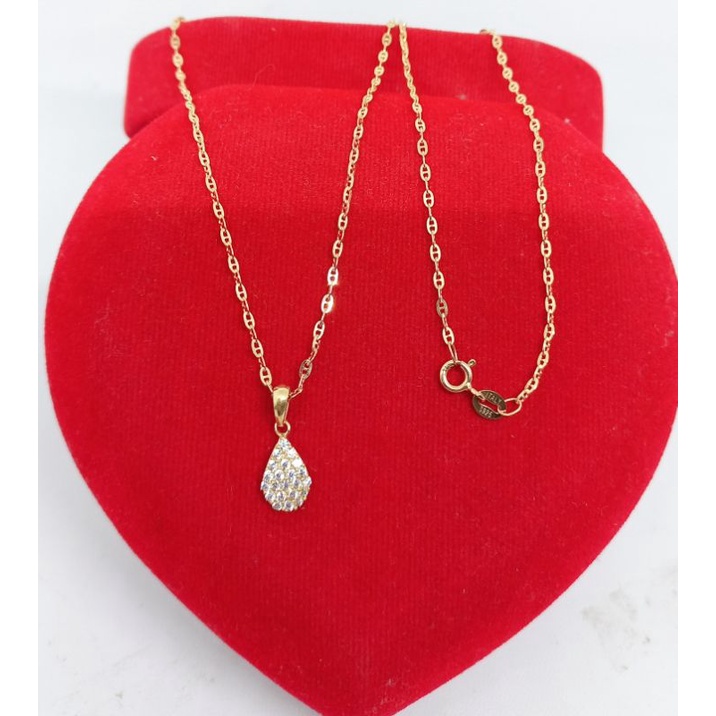 KALUNG PERAK 925 ASLI LAPIS EMAS /KALUNG MINI CART*R +LIONTIN TEARS/PERHIASAN KALUNG PERAK ASLI